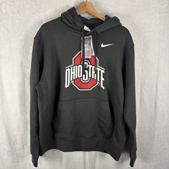 Nike Ohio State Buckeyes Fleece Hoodie Gray Big Logo Size Large NWT - Picture 1 of 6